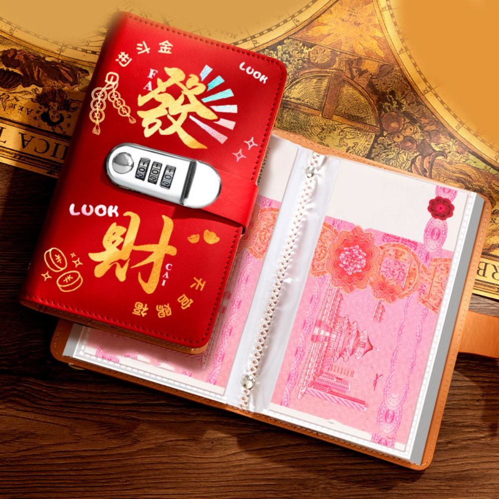 50Sheets Saving Money Binder PU Leather Portable Planner Organizer Wallet Storage Savings Handbook Budget Binder with Lock