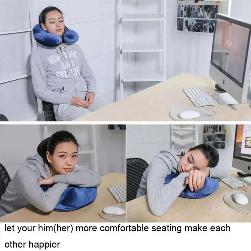 Almohada de viaje en forma de U para avión, almohada inflable para el cuello, accesorios de viaje, almohada cómoda para dormir, textil para el hogar, azul