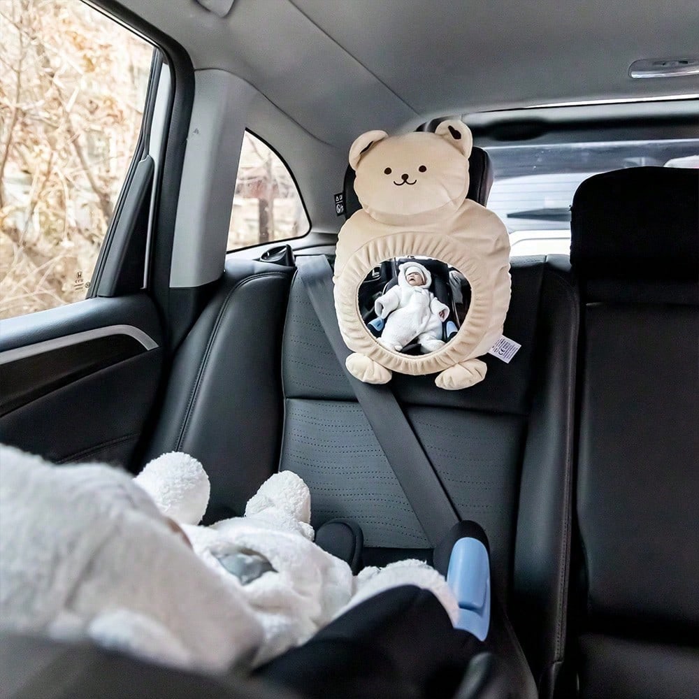 Espelho retrovisor do carro dos desenhos animados para o bebê, brinquedo multi-função, espelho macio, fácil de instalar, barriga tempo