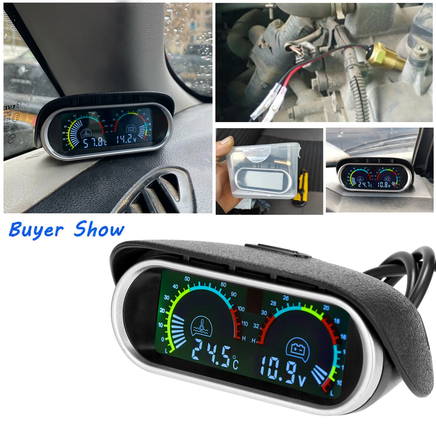 Digitales 2-in-1-LCD-Messgerät Voltmeter Wasser temperatur messer mit Sensor 120 npt 0 ~ Celsius Wasser temperatur anzeige für Auto 12V 24V