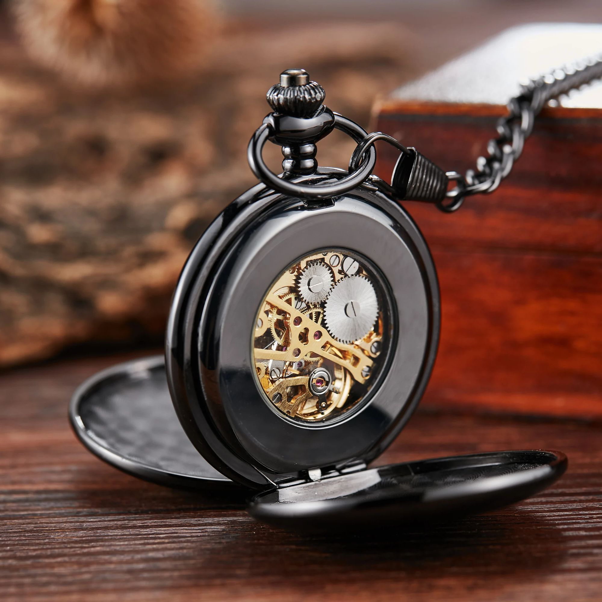 Classic double face hand winding mechanical pocket watch smooth surface hollowed Roman numeral men women mechanical pocket watch