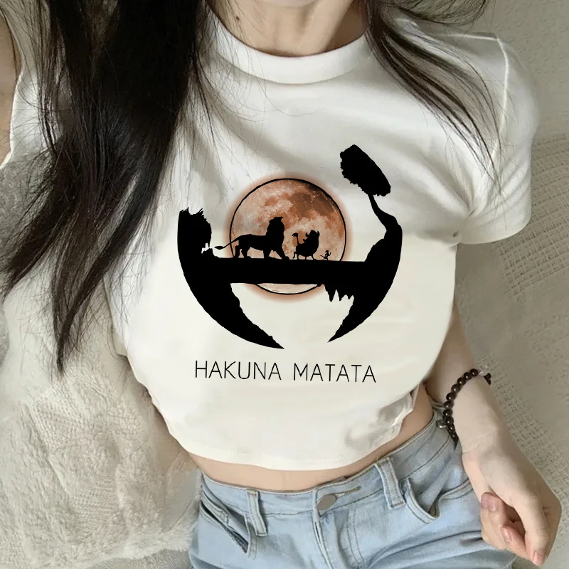 Y2k 90s Kaos Oblong Anime Jepang Hakuna Matata kaos Disney The Lion King Kaos Oblong potongan pendek Wanita Atasan Kaos Oblong pakaian