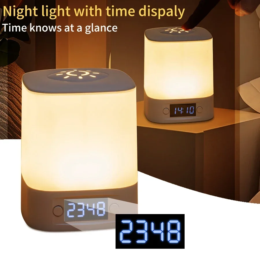 Wiederaufladbares LED-Nachtlicht, 3 Farben, dimmbar, Schlaf-Nachttischlampe mit Zeitanzeige, Fernbedienung, Schlafzimmer-Tischlampe