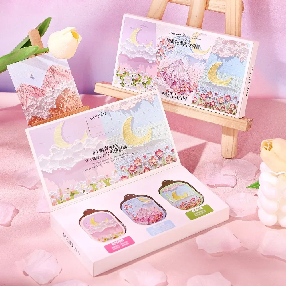 Caja de bálsamo de Perfume sólido con flor romántica, Perfume sólido portátil, fragancia corporal de larga duración para hombres y mujeres, color rosa y ámbar, 3/4 unid/caja