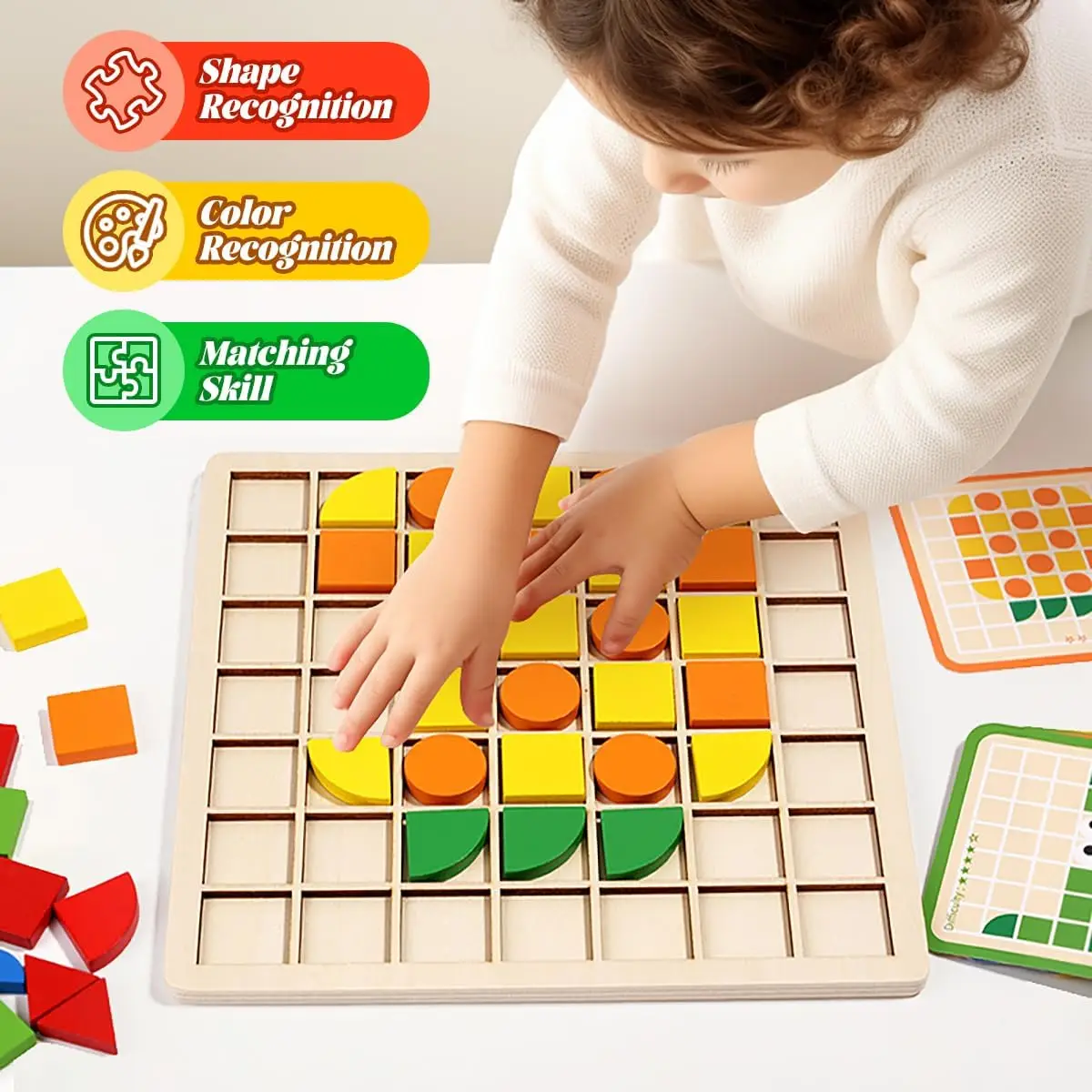 Wooden Montessori PuzzleToys Mosaic Color Shapes Sensory Game  Early Educational Toy  Jigsaw Pattern Blocks for Toddler's Gifts