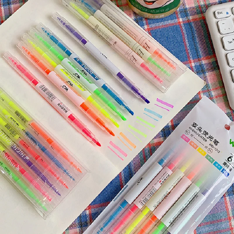 3/6 ชิ้น/เซ็ต Double HEAD Fluorescent Highlighter ปากกาเครื่องหมายพาสเทลปากกาสําหรับนักเรียนโรงเรียนอุปกรณ์สํานักงานเครื่องเขียนน่ารัก