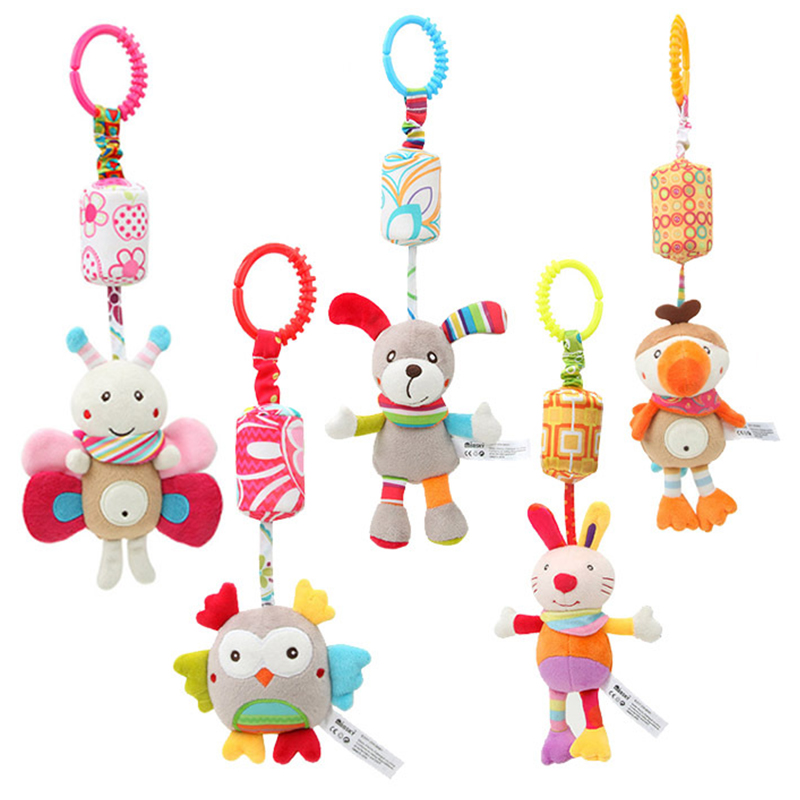 Hochets suspendus sensoriels pour bébé, jouet d'apprentissage doux, animaux en peluche, poussette, lit de voiture pour bébé, berceau avec anneau de dentition pour bébés et tout-petits