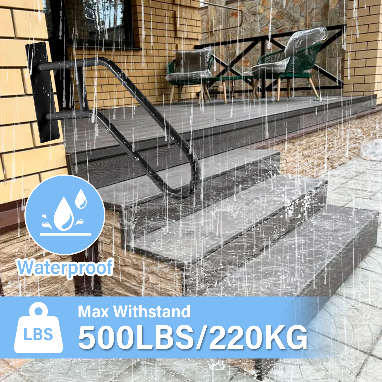 2Pack Hand Rails for Outdoor Steps, 22.8in U-Shape Wall Mount Stair Railing for 1 to 3 Steps Stairs