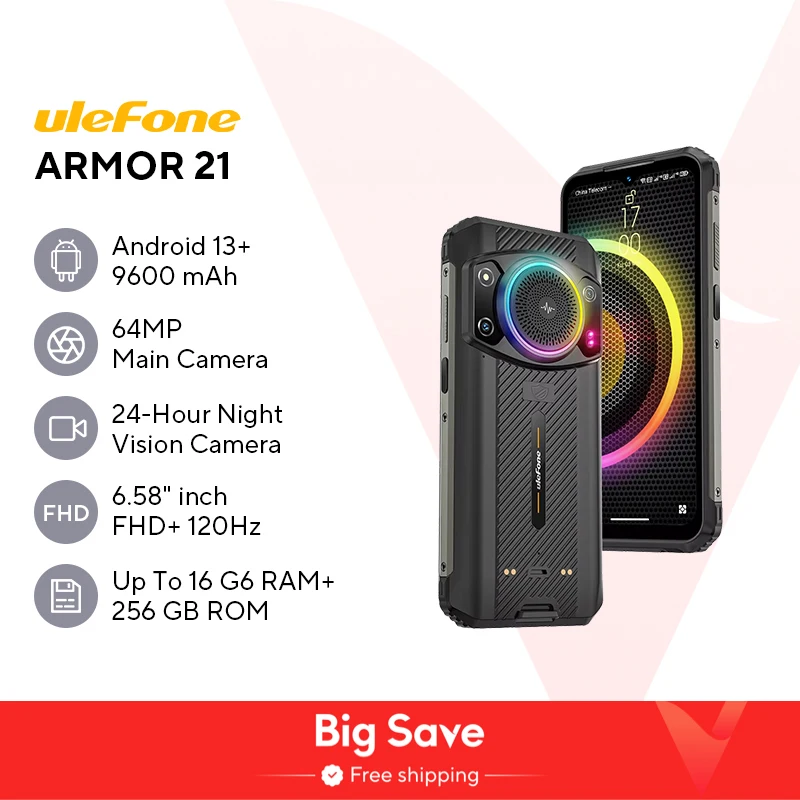 Ulefone-Armor 21 Smartphone Robusto, Celular Versão Global, 4G Celular, 16GB de RAM, 256GB ROM, Android 13, G99, 64MP, 9600mAh