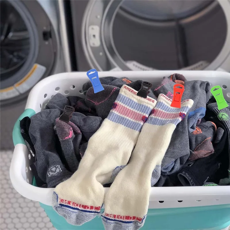 Newest 60 Sock Clips for Washing Machine and Dryer, Sock Clips with Hooks,Sock Holder Washing Machine, Directly Into the Drawer