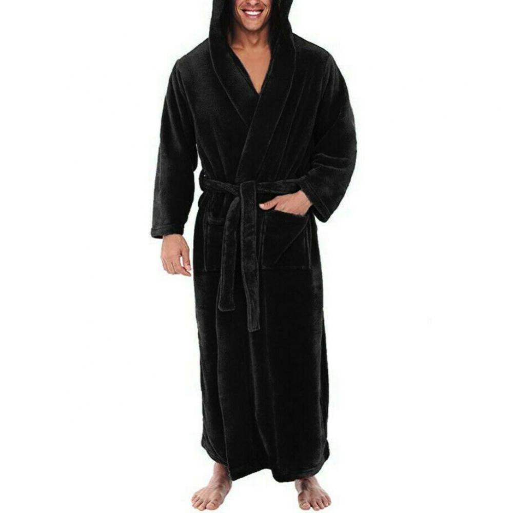 Lâche hommes flanelle Robe hiver longue Robe maison Robe vêtements de nuit couleur unie poches hiver chaud décontracté polaire Robe salon chemise de nuit