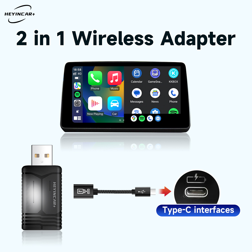 2025 New HEYINCAR 2in1 Wireless Android Auto Adapter Carplay Wireless For Peugeot 208 308 408 508 2008 3008 4008 5008
