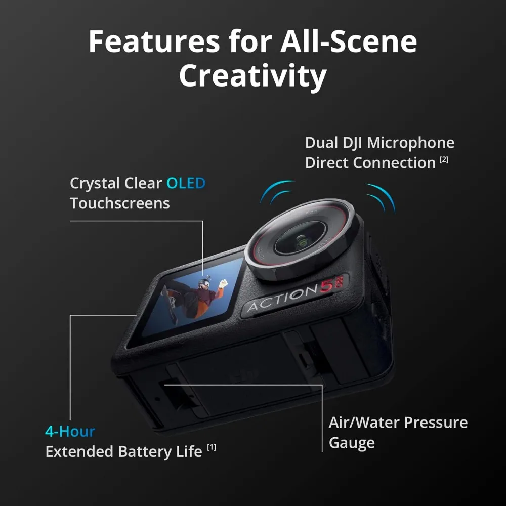 Osmo Action 5 Pro Standard Combo, Waterproof Camera with 1/1.3" Sensor