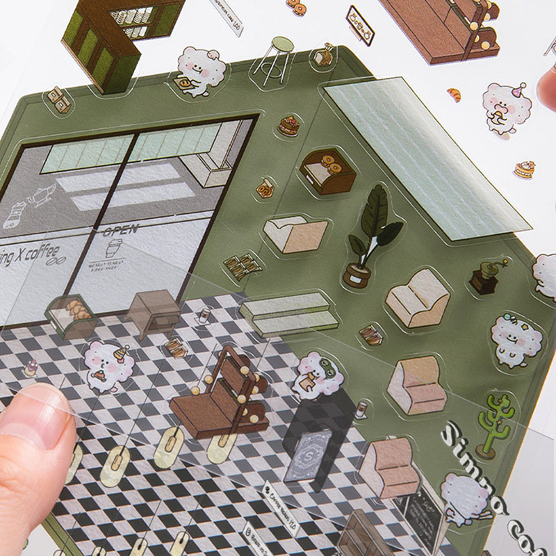 漫画 3D 造園ステッカーミニチュアシーンかわいいステッカー DIY 模擬キャビンステッカースクールアクセサリー子供のためのギフト
