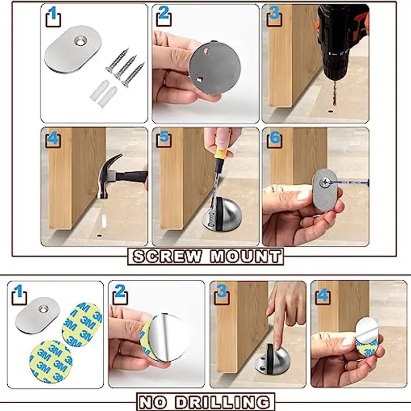 1 ~ 5PCS สแตนเลสสตีลแม่เหล็กประตู Punch-ฟรีประตู Touch แม่เหล็กดูดยาง Semi-circle anti-collision ประตูหยุด