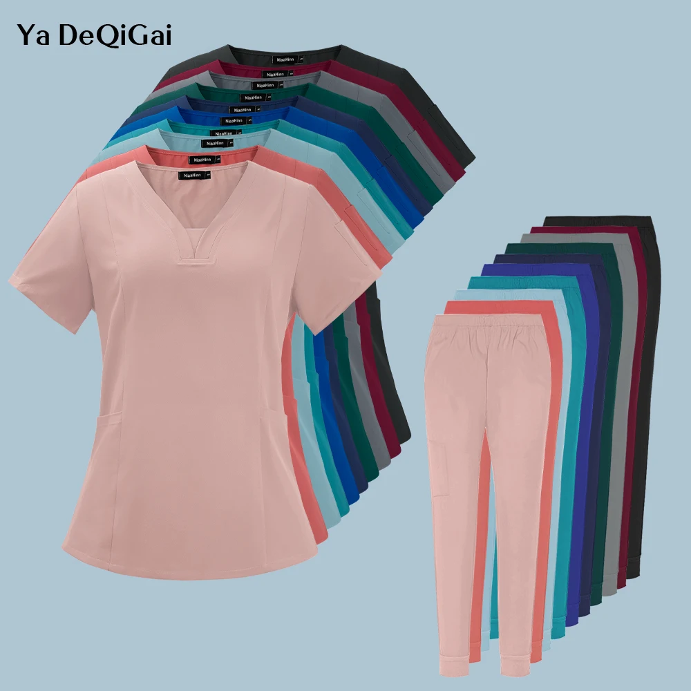 Tẩy Tế Bào Chết Bộ Đồng Phục Y Tá Bảo Hộ Lao Động Điều Dưỡng Trên Và Quần Nam Nữ Màu Trơn Chất Tẩy Clo Chống Heathered Làm Việc Phù Hợp Với