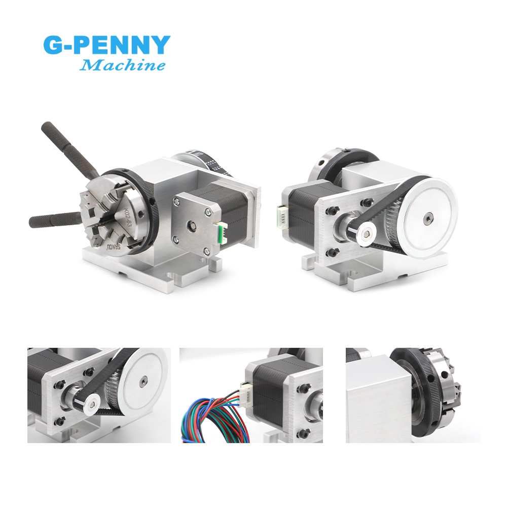 G-penny-Kit de 4 ejes con contrapunto, eje giratorio con Motor paso a paso Nema17, 50/65mm, cabezal divisor CNC, rotación 4:1 para Mini enrutador