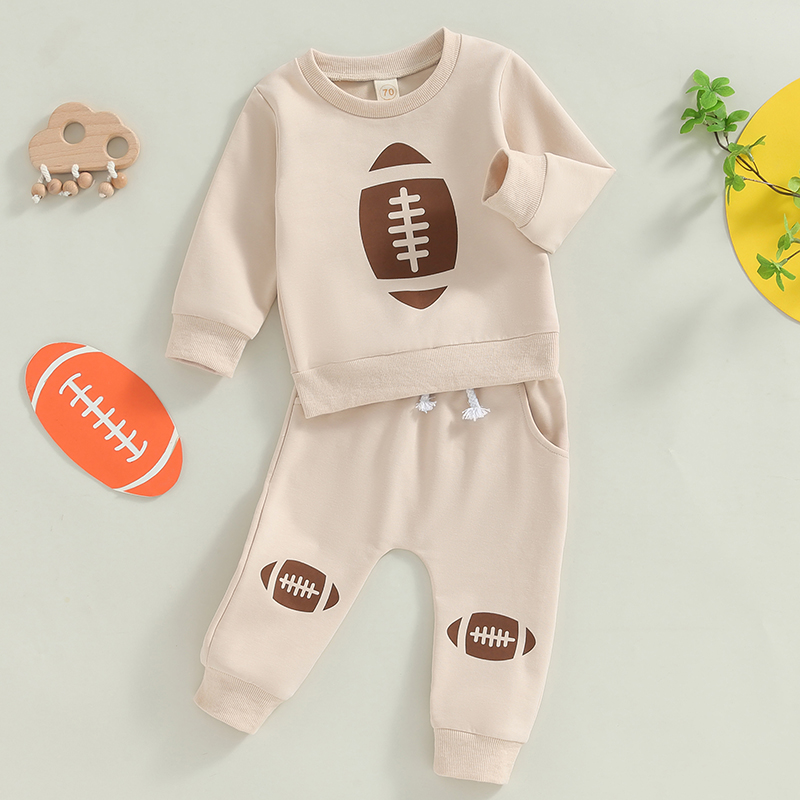 2024-05-22 Lioraitiin Toddler Pants Set Football Print Long Sleeve Round Neck Sweatshirt Drawstring Pockets Long Pants Outfits