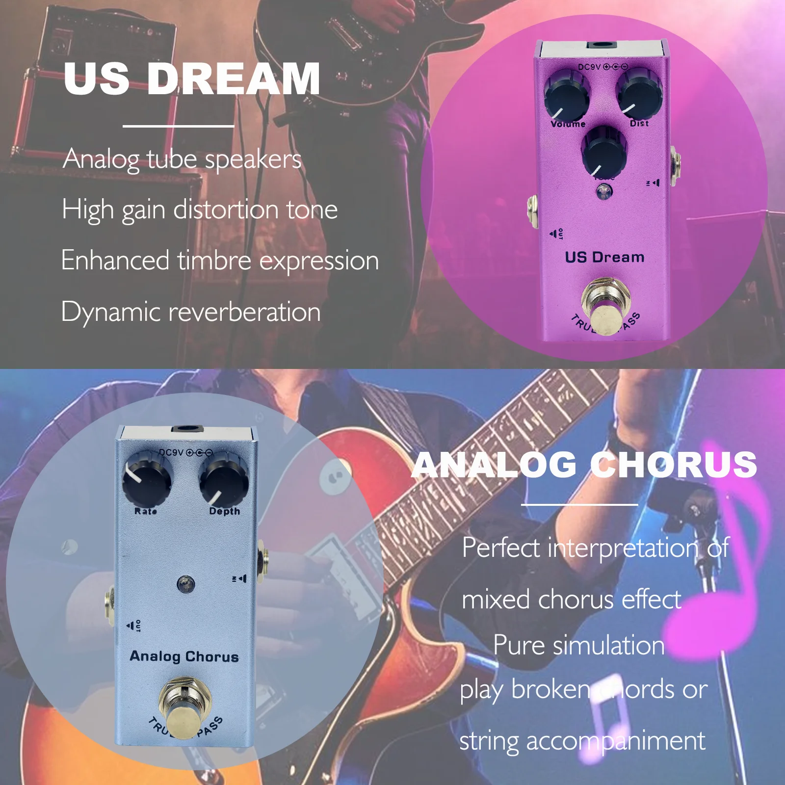 Electric Guitar Pedal Overdrive/ Distortion/Chorus/Delay/Tremolo Delay True Bypass, Durable Design for Versatile Tones