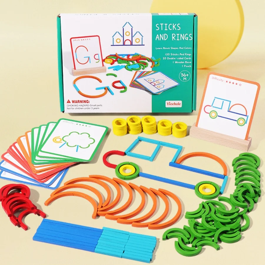 Giocattoli puzzle per l'educazione precoce dei bambini, anelli creativi in legno, bastoncini, puzzle, formazione astratta del pensiero logico, genitore-figlio