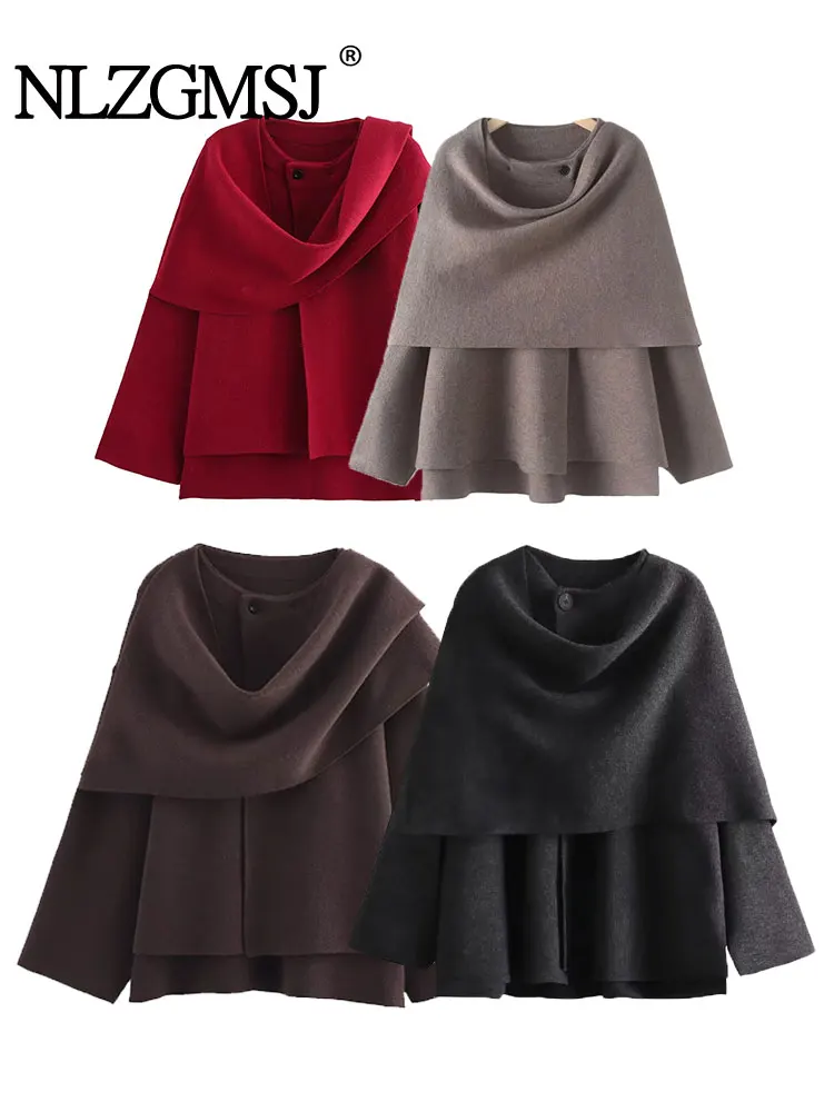 Nlzg 2023 inverno feminino cachecol casaco de manga longa malha assimétrica jaquetas para mulheres streetwear causal casacos femininos