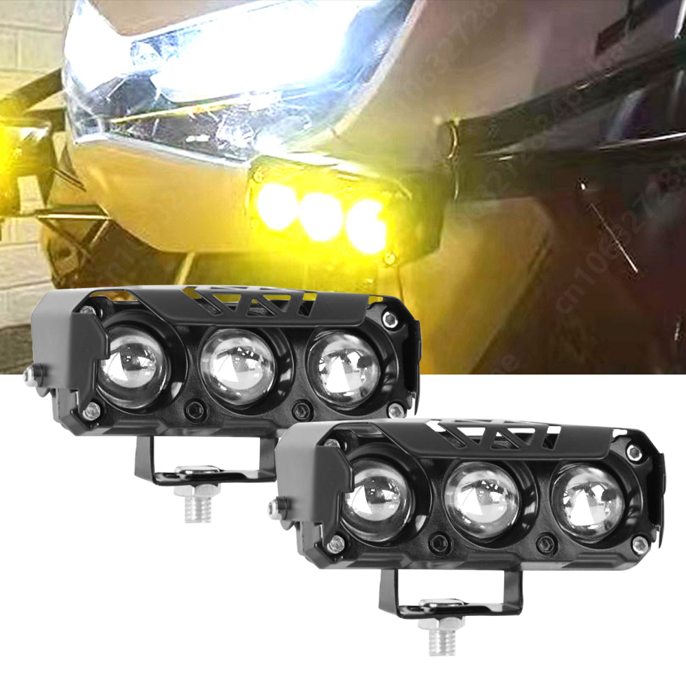Motorfiets LED Spotlight Dual Kleur Hi/Dimlicht 3 Lens 12 V werklamp Scooters Koplamp Motor Mistlampen rijden Licht