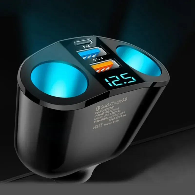 Vários dispositivos podem ser carregados ao mesmo tempo com display digital Adaptador de carregador de carro de porta dupla para carregamento de carro