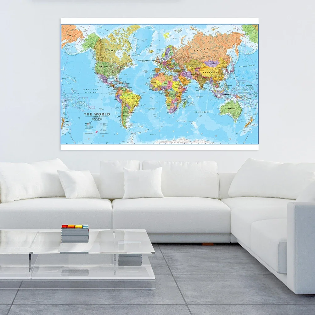 Fondo de vinilo con mapa del mundo clásico grande, 225x150cm, póster artístico de pared de globo, telón de fondo para fotografía, decoración del hogar, suministros escolares para niños