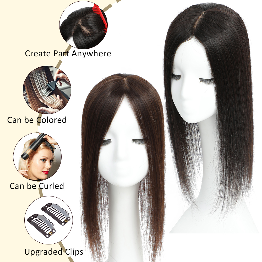 Dazzeal Base en soie Topper pour femmes naturel Europe Extensions de cheveux humains pince ins postiche droite Base en soie cheveux humains Toppers
