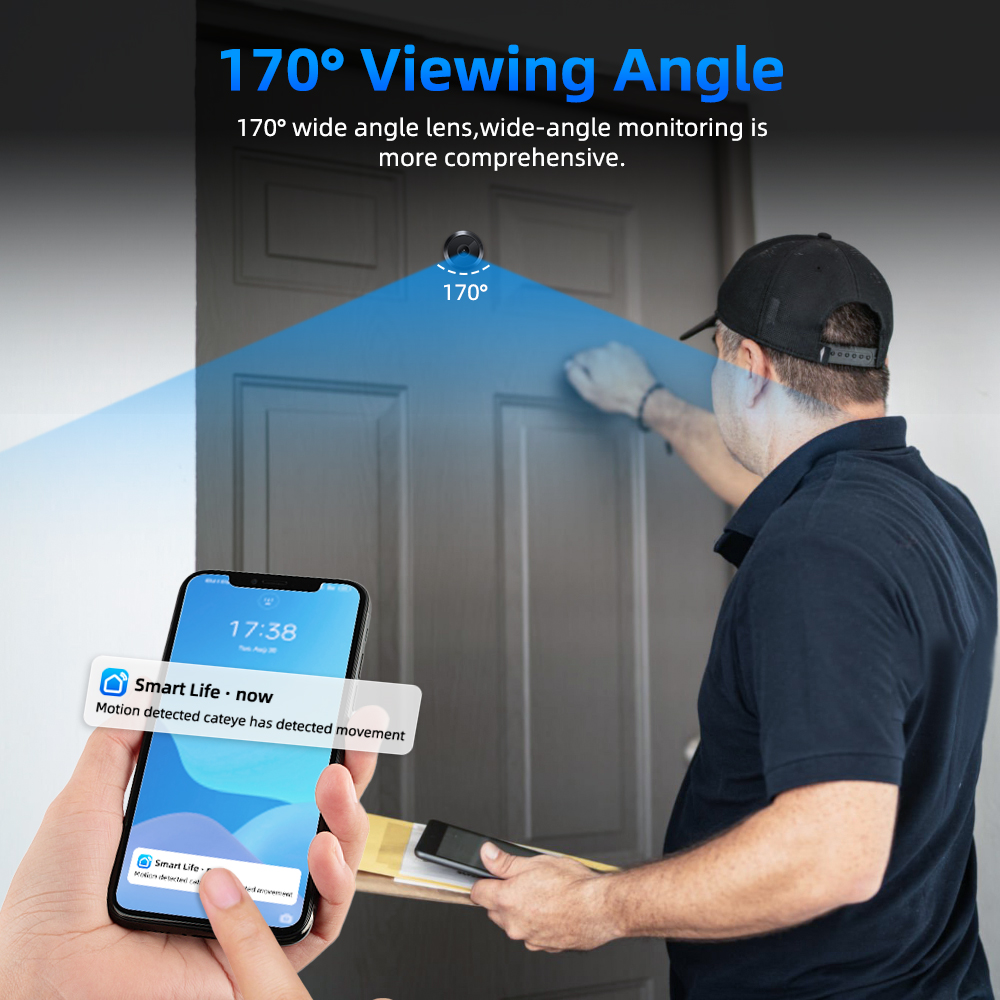 Visor olho mágico de porta Awapow Tuya 170 ° Campainha de vídeo grande angular 2.4G/5G Wifi Mini câmera Visão noturna 1080P Detecção de movimento NOVO