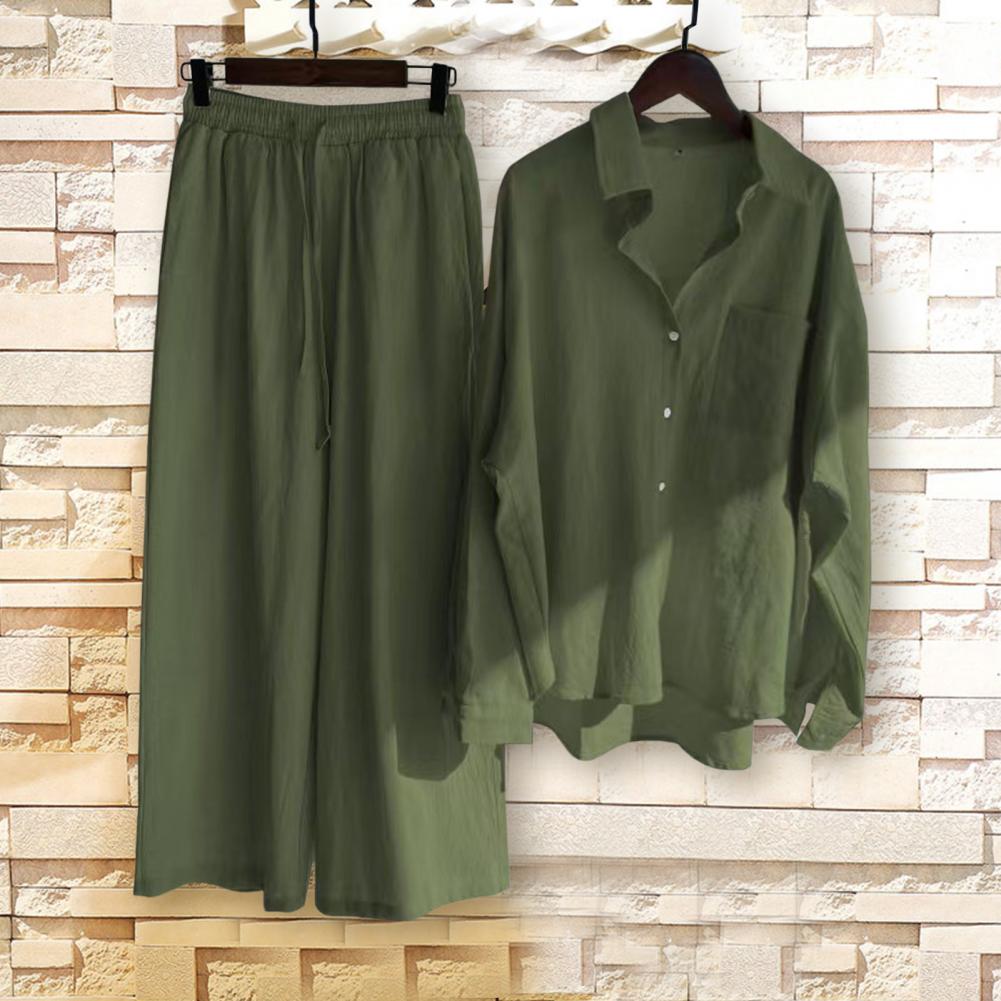 2 Pcs/Set Chic Women Tops Pants Set Solid Color Women Outfit Set Breathable High Waist Women Outfit Set  Drawstring