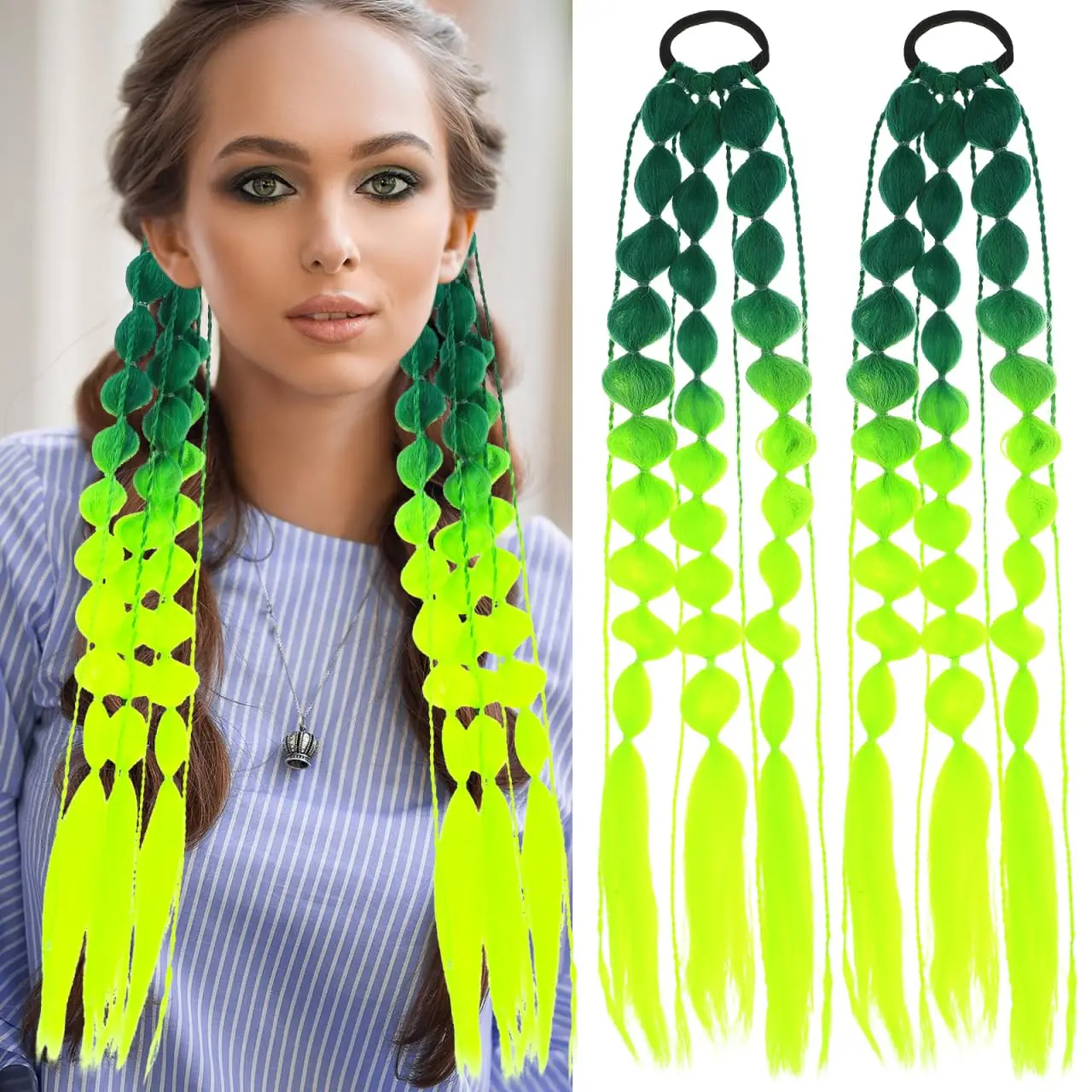 2pc peruca de cabelo sintético rabo de cavalo extensão hairpieces rosa longo lanterna bolha trança kinky em linha reta feminino menina traje de halloween