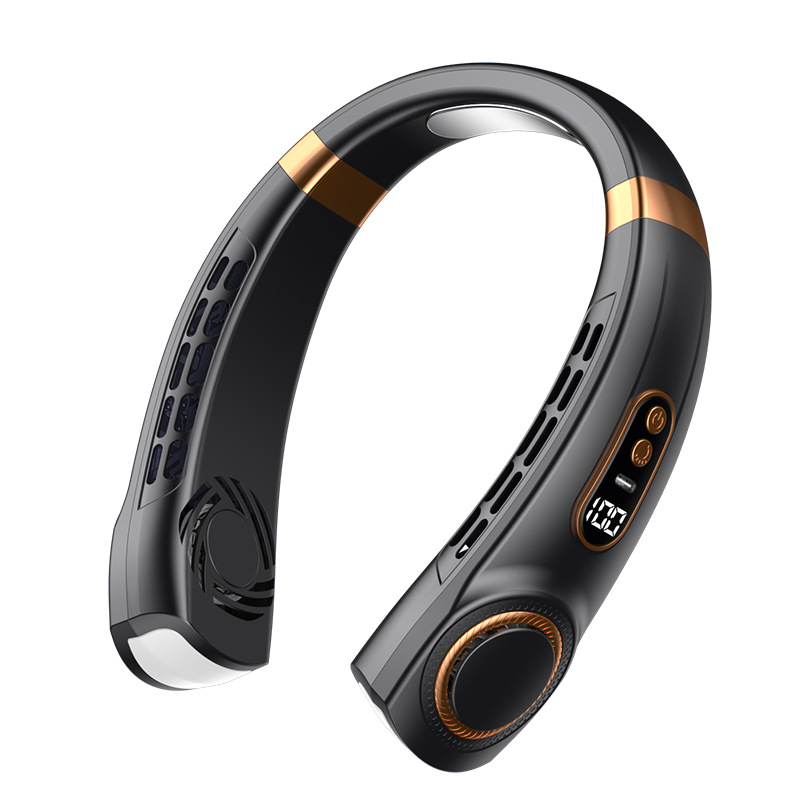 Portable Ice-Cooling Fan with LED Light, Silent Bladeless Halterneck Design for Personal Cooling and Outdoor Comfort