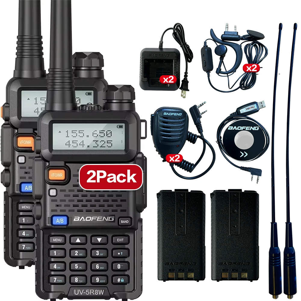 1/2PCS BaoFeng UV-5R 8W Tri-Power Walkie Talkie High Power Dual Band Long Range 128 CH Portable Handheld UV 5R Ham Two Way Radio