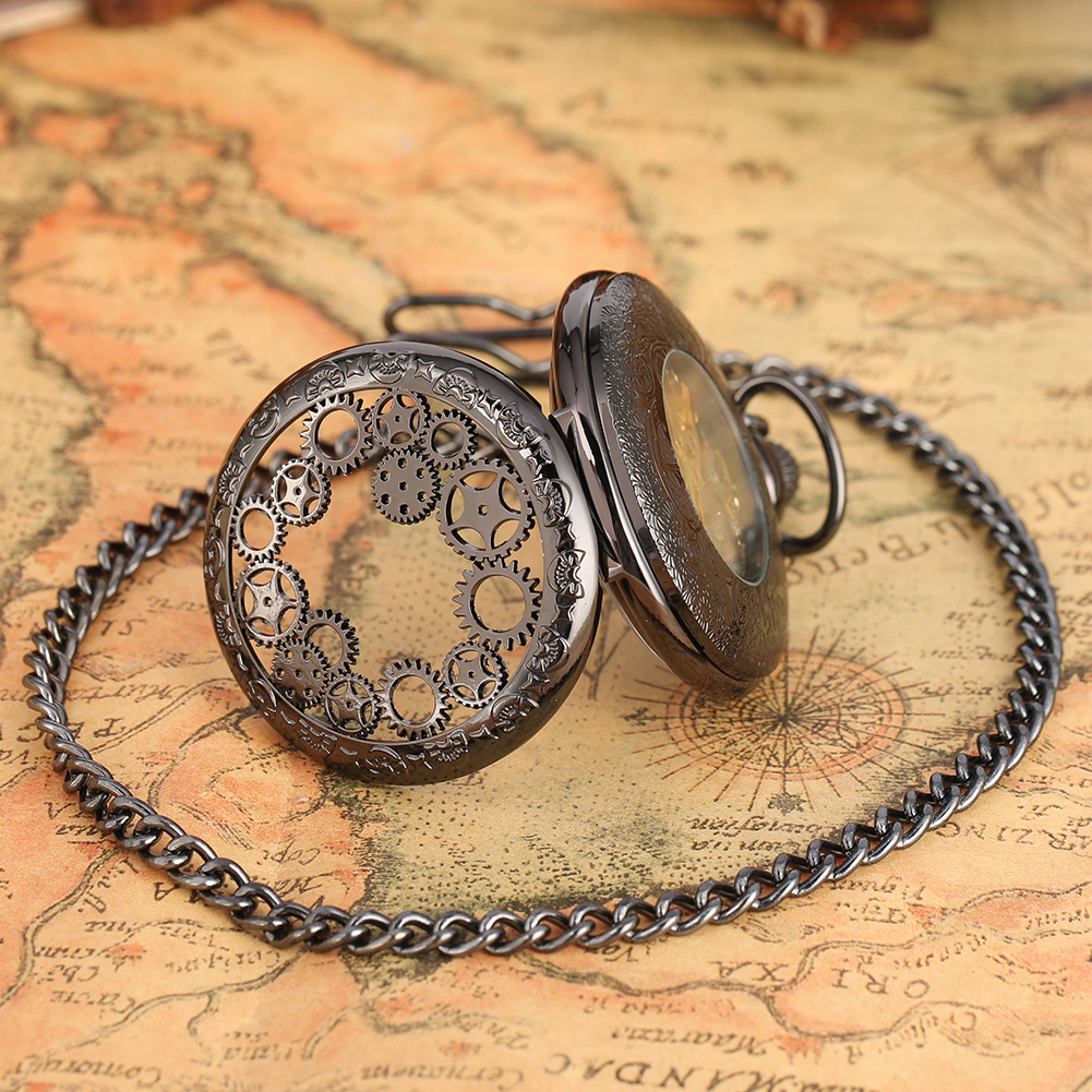 Reloj de bolsillo mecánico Vintage, rueda dentada, colgante de medio cazador, reloj Retro con números romanos, reloj de bolsillo con cuerda manual