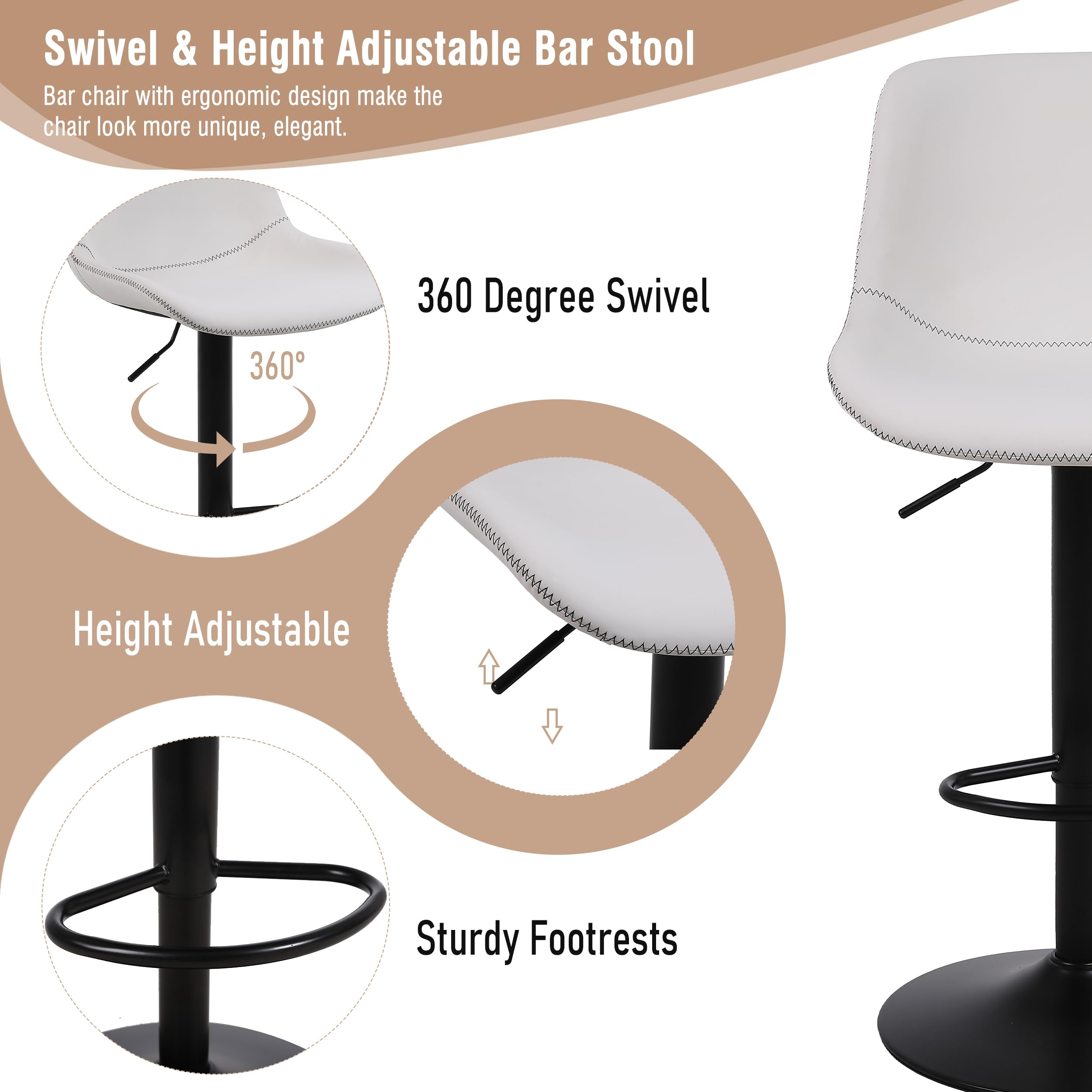 Bar Taburete, Taburete Giratorio con Respaldo, Sillas de Bar Modernas Ajustables, Farbe Blanco