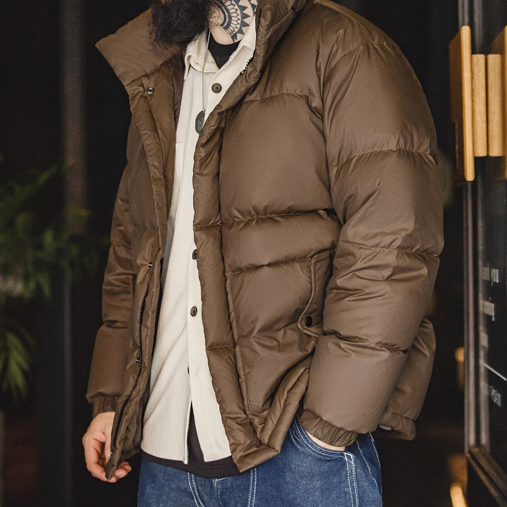 Maden Wax Surface 90 % Daunenjacke für Herren, abnehmbare Kapuze, verdickt, warm, Winter, Stehkragen, Mantel, gepolsterte Oberbekleidung für Herren