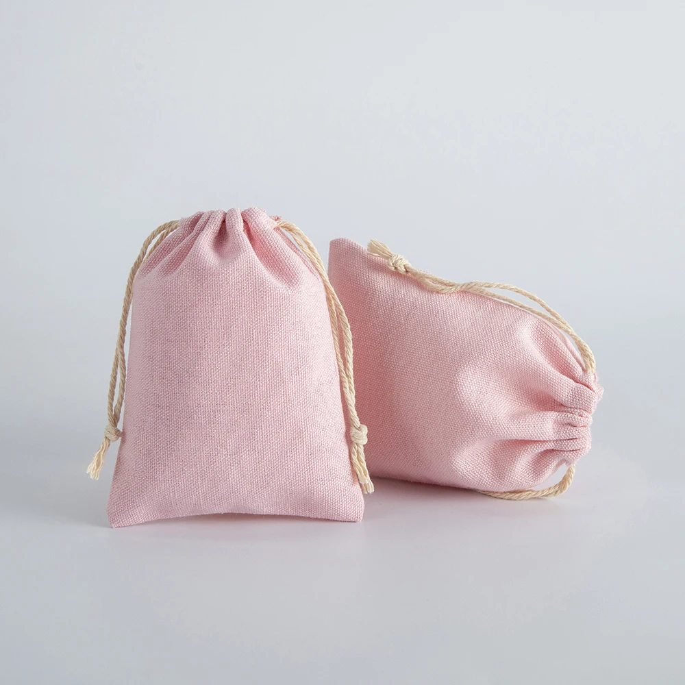 Bolsa de almacenamiento de accesorios de joyería, color rosa, para fiesta de cumpleaños, boda, anillo, pendiente, collar, regalo, bolsas con cordón de algodón Natural, 10 Uds.