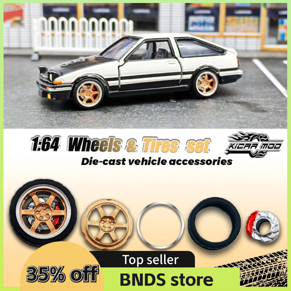 Kicarmod 1/64 modelo de coche ABS ruedas con neumático de goma disco de freno llantas de Metal diámetro 10mm piezas de reacondicionamiento para modelo de coche Hot Wheels