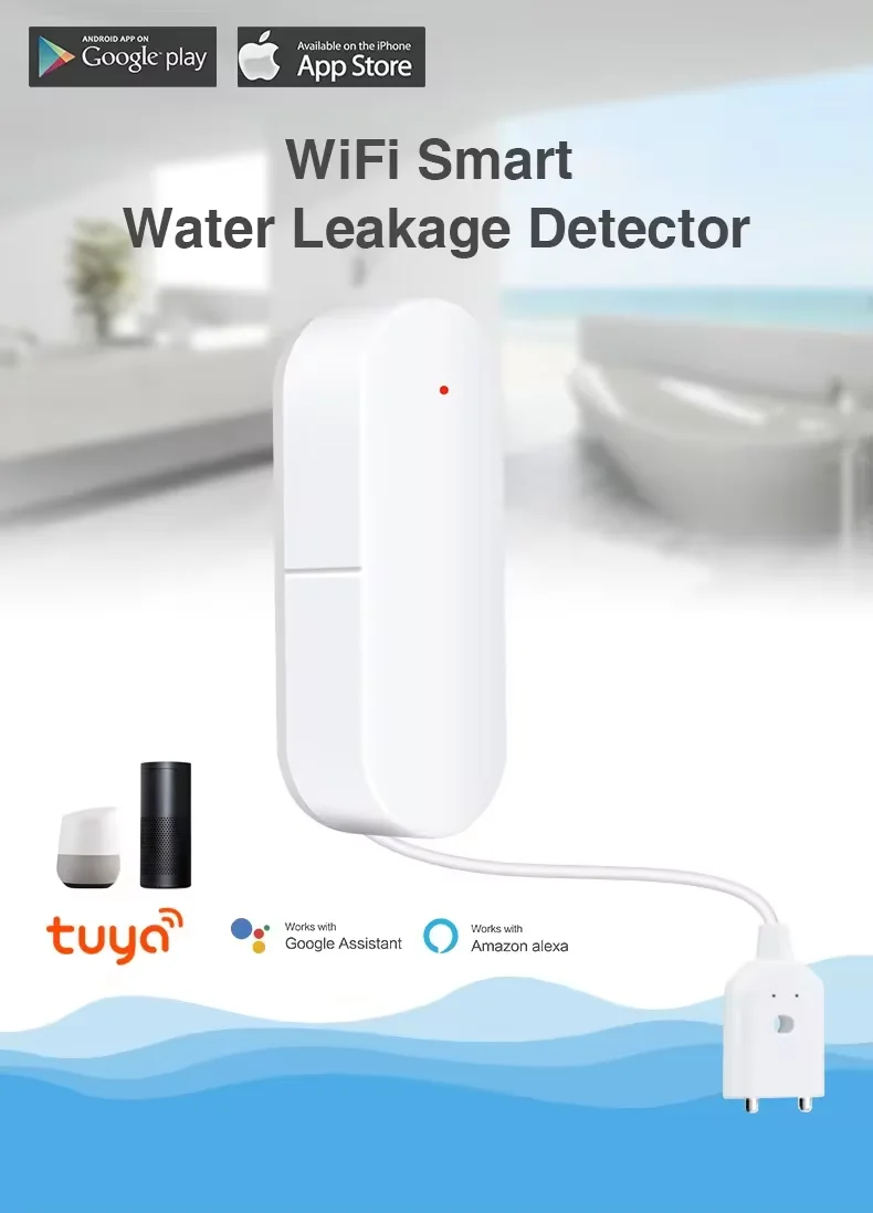 Tuya Wifi Waterlekkagesensor Smart Home Overstromingsdetector App Controle Overstromingswaarschuwing Beveiliging Met Alexa Google