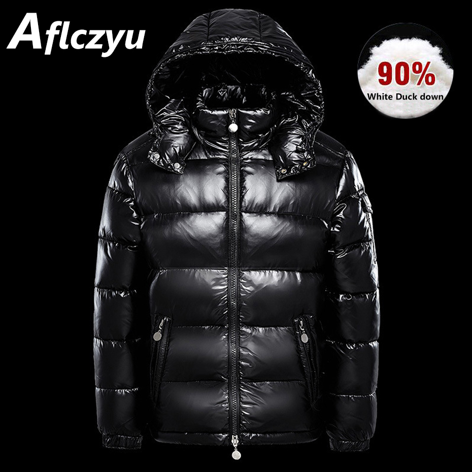 Chaqueta de plumón negra para hombre, chaquetas acolchadas impermeables de invierno, abrigo informal de moda para hombre, abrigo de plumón brillante de Color sólido cálido