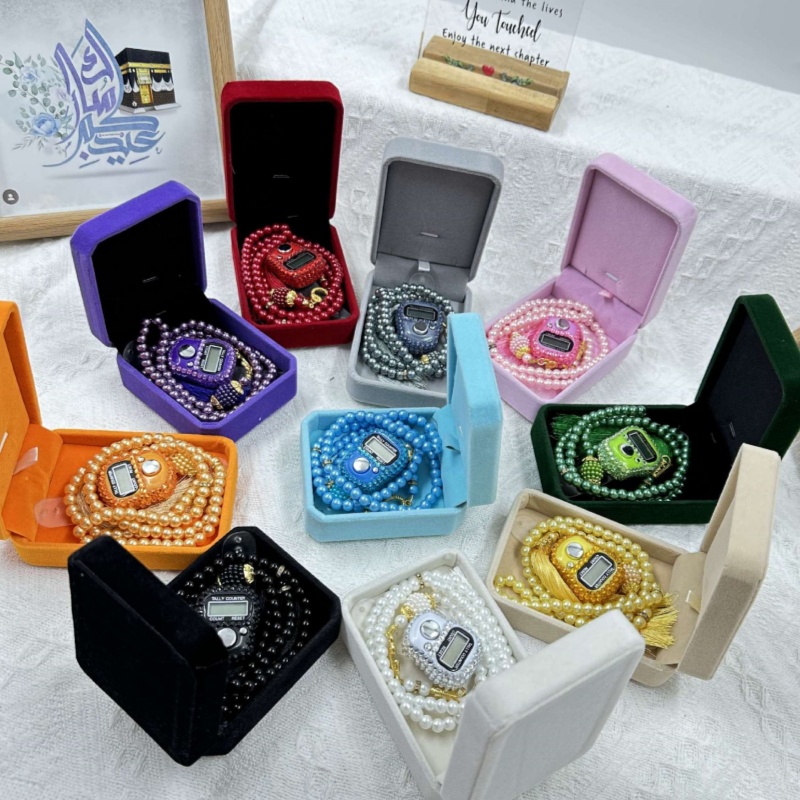 99 contas de oração pulseira conjunto com caixa de presente e contador de dedo reajustável nova imitação de pérola pulseira de oração presente do ramadan