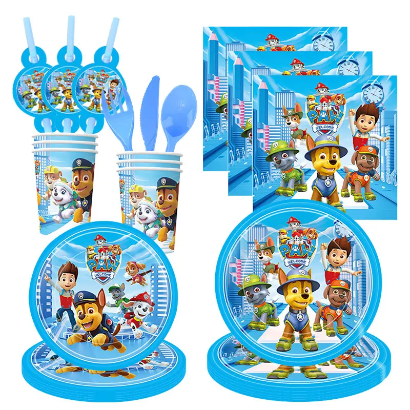 Paw Patrol Birthday Decoration Tableware New Dogs Theme Party Supplies Backdrop Banner Balloons Paper Cups Plates Baby Favor