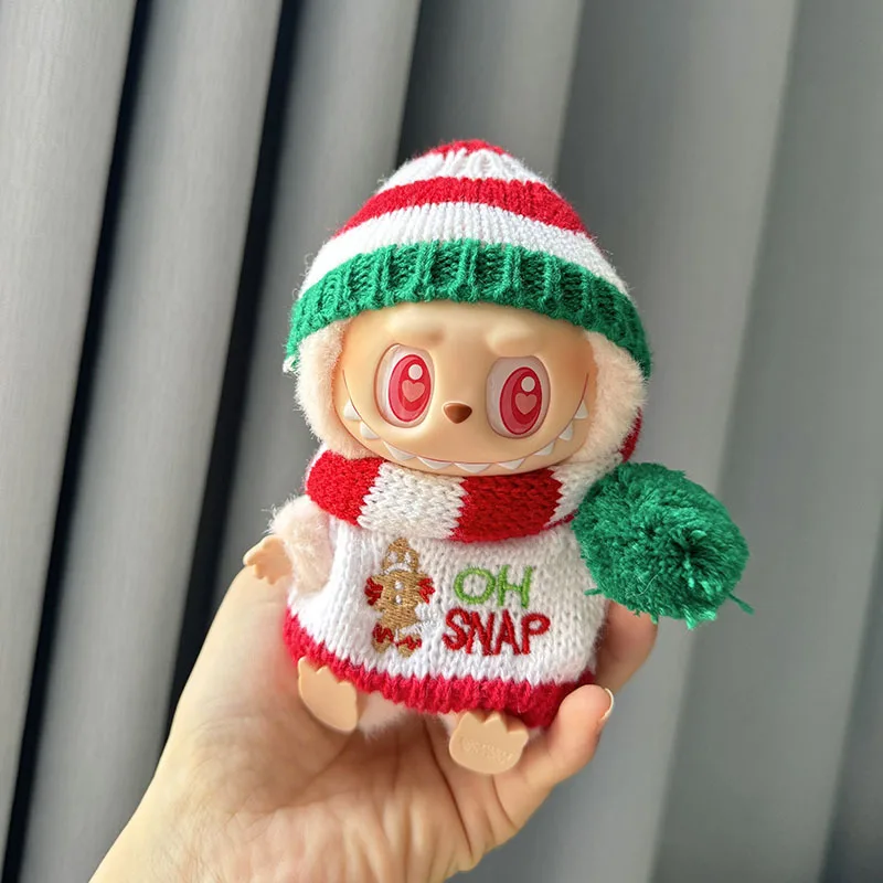 Mini Plüsch Puppe Kleidung Outfit Zubehör Für Korea Kpop Labubu V2 Idol Sitzen party weihnachten cookie mann liebe hut Kleidung