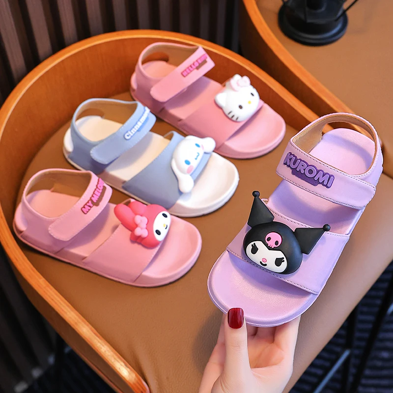 Sandálias antiderrapantes Sanrio Girls, sapatos de praia para crianças, ao ar livre, verão, novo
