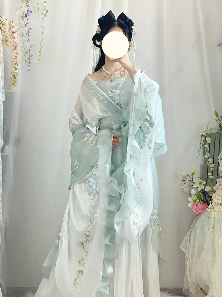 Hanfu 8 개/대 드레스 여성 고대 중국 전통 Hanfu 세트 여성 요정 코스프레 의상 복장 여름 Hanfu Ligiht Green