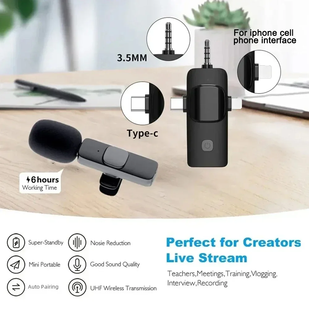 Basix Professional 4w1 bezprzewodowy mikrofon krawatowy dla iPhone Android 3,5 mm do nagrywania na żywo Mini mikrofon z redukcją szumów