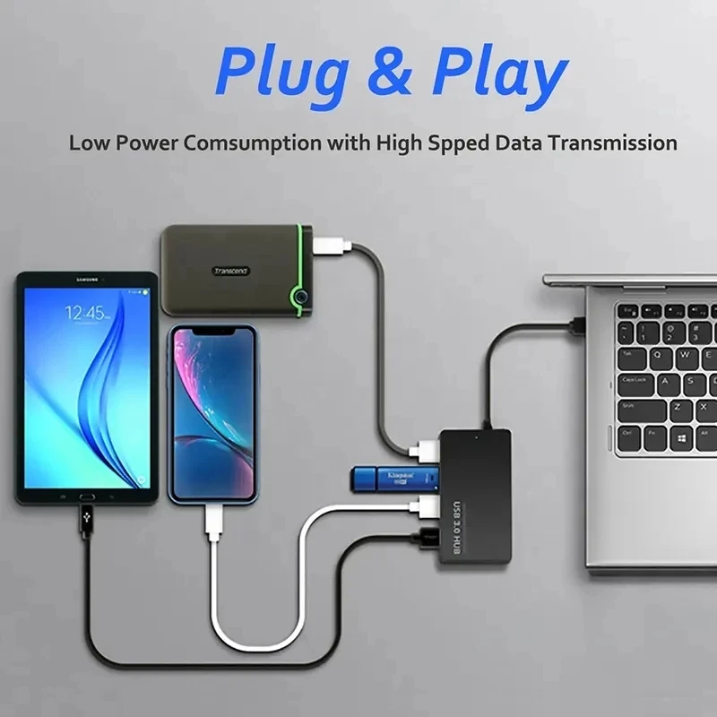 High-Speed USB 3.0 Hub 4-Port Data Cable Splitter Adapter Multi-System Plug And Play Expander for Enhanced Connectivity