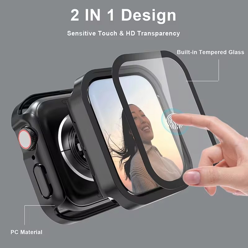 Glass+Waterproof Case for Apple Watch  6 5 4 SE 44mm 40mm,Screen Protector Hard PC Bumper for iWatch Series 7 8 9 45mm 41mm 40mm