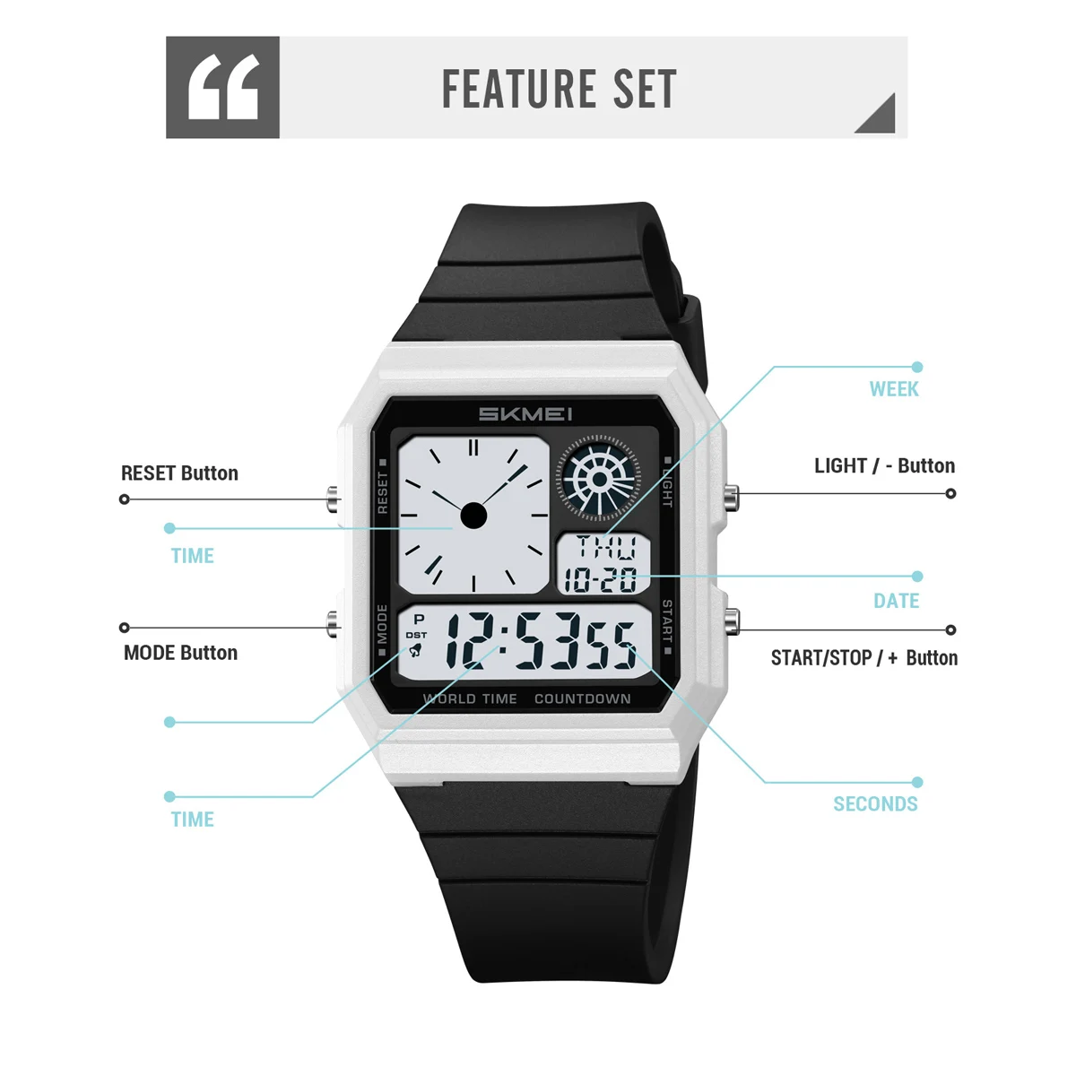 Reloj electrónico deportivo Digital SKMEI con ahorro de luz diurna para hombres y mujeres, Reloj de pulsera cronógrafo resistente al agua para estudiantes al aire libre